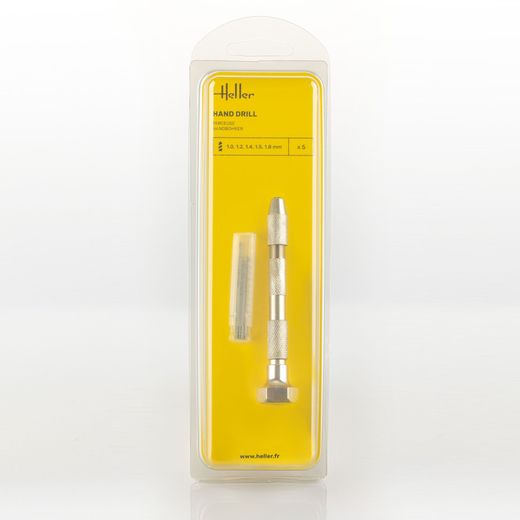 Outils de modélisme : Perceuse à main avec cinq forets (1, 1,2, 1,4, 1,5, 1,8 mm) - Heller 99019