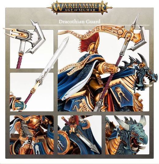 Options d'armement des Dracothian Guard : glaive Stormstrike, arbalète Volleystorm, marteau fulgurant, hache tonnerre