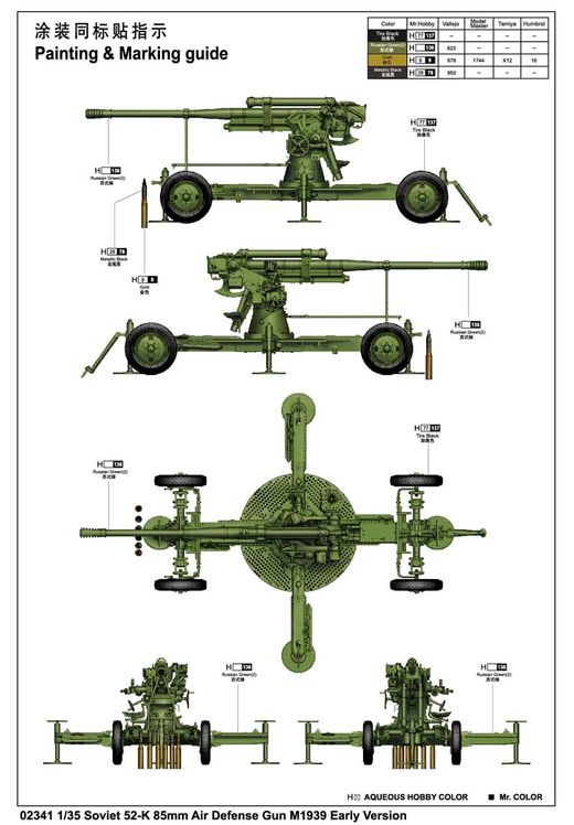 Maquette artillerie : Canon anti-aérien 52-K 85 mm M1939 Soviétique - 1:35 - Trumpeter 02341