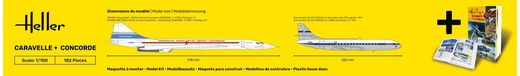 Maquette avions modernes : Starter kit Caravelle + Concorde 1/100 - Heller 52333