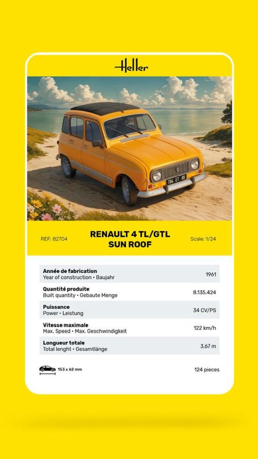 Maquette voiture : Renault 4 TL/GTL Sun Roof au 1/24 - Heller 82704
