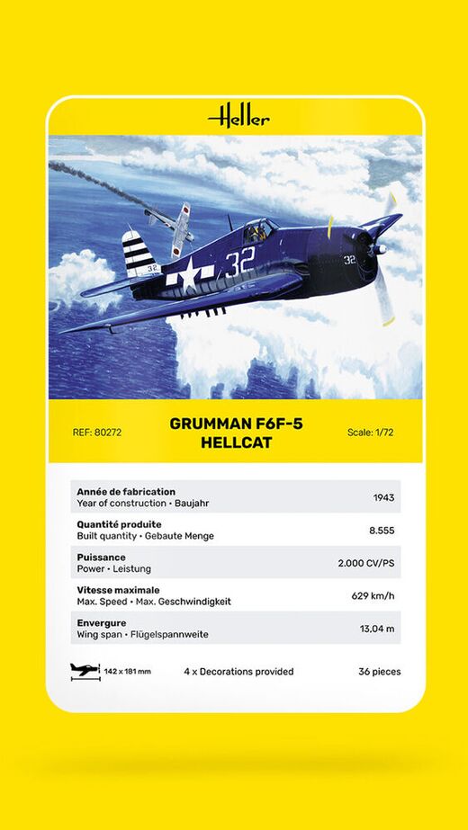 Maquette avion militaire : grummann f6f-5 hellcat - 1/72 - Heller 80272