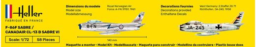 Maquette avion militaire : Starter Kit F-86F Sabre / Canadair CL-13 B Sabre VI - 1:72 - Heller 56277