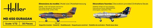 Coffret de modélisme d'un avion militaire : Starter kit MD 450 Ouragan 1/72 - Heller 56201