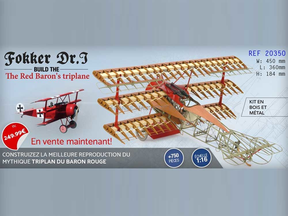 Maquette d'avion en bois FOKKER DR1 1/16