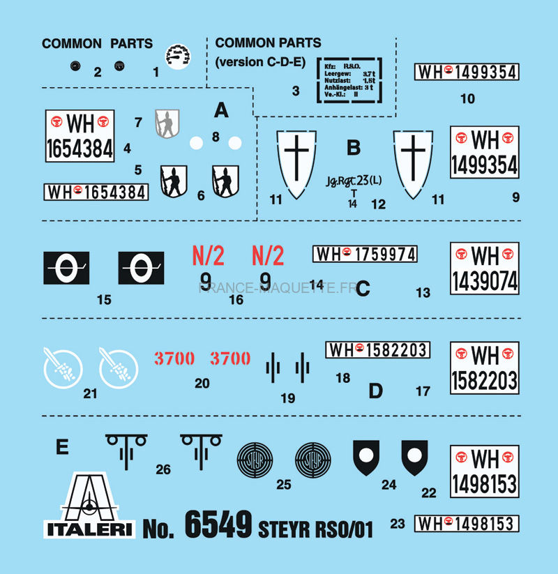 Italeri 1//35 STEYR RS0//01 avec des soldats allemands et accessoires nº 6549