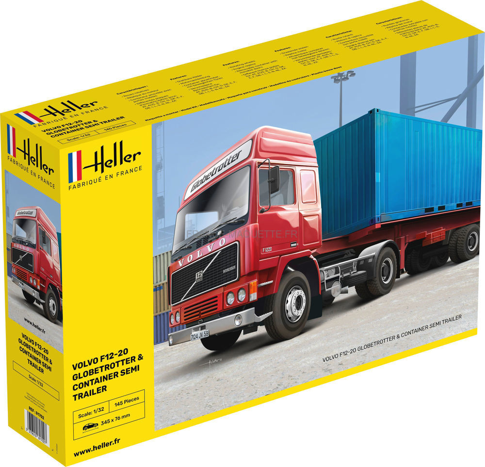 Heller 81702 : Maquette camion : Volvo F12-20 G.T.1 & container semi