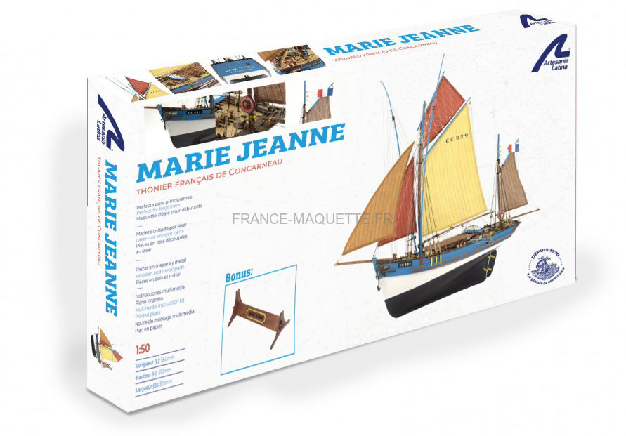 Maquette Bateau en Bois : Thonier Français Marie Jeanne 1:50